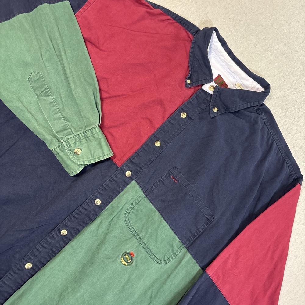 Vintage Ruff Hewn Shirt Mens XLarge Multicolor Crest Logo Button Up 90s